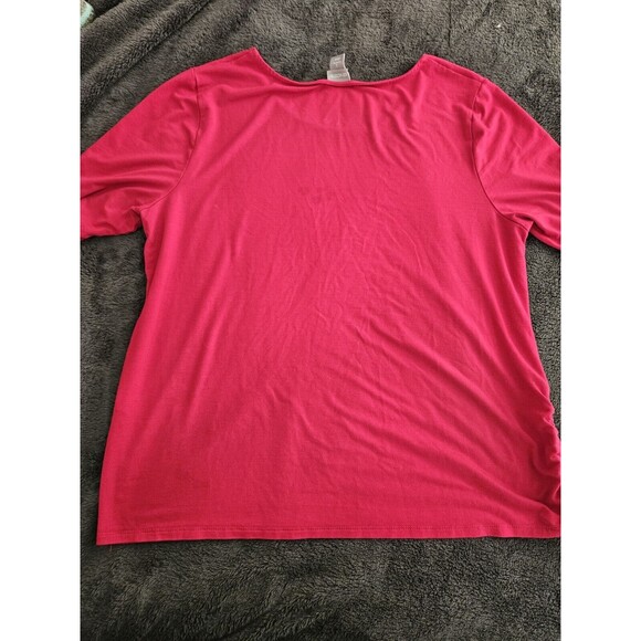 Chico's Red Side Ruched Short Sleeve Top Size 3 (XL) Blouse - Picture 4 of 6